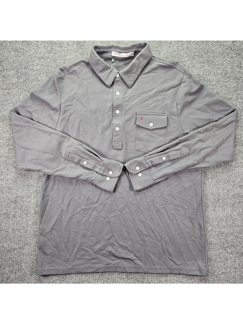 Criquet Polo Shirt Mens XL Gray Players Long Sleeve Pocket Golf Pima Cotton
